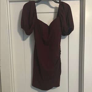 Elegant Burgundy Puff Sleeve Dress